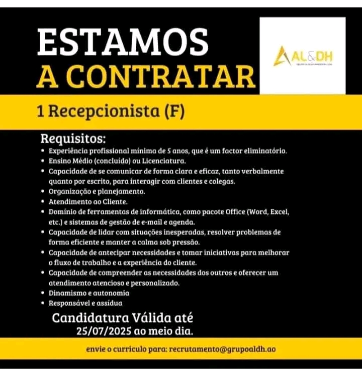 Vaga para Recepcionista