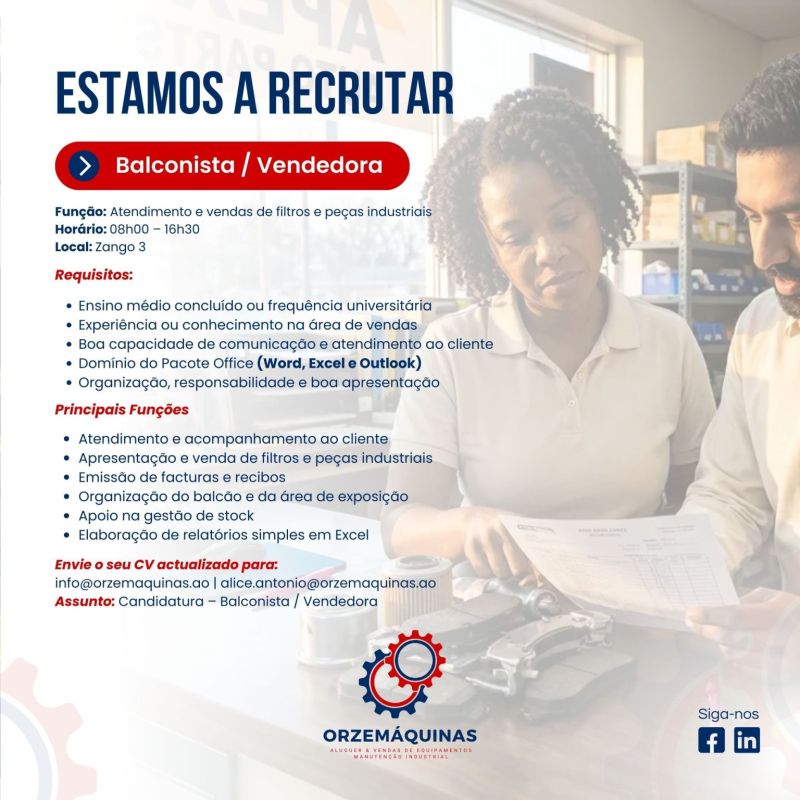 Vaga para uma Balconista / Vendedora